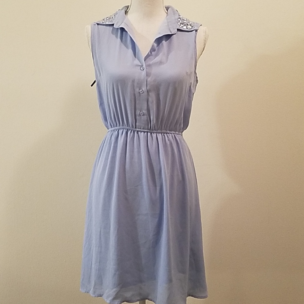 (3 For $15) Forever 21 Light Blue Gemmed collar dress - Picture 1 of 5
